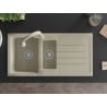 Mexen Andres granitische 1,5-bak spoelbak met afdruiprek en keukenkraan Elia, beige - 6515-69-670101-69