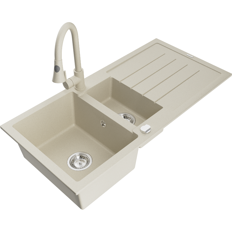 Mexen Andres Graniittinen 1,5-osainen keittiöallas valutustasolla ja hanalla Elia, beige - 6515-69-670101-69