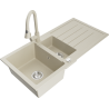 Mexen Andres granite sink 1.5-bowl with drainer and Elia kitchen tap, beige - 6515-69-670101-69