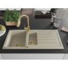 Mexen Andres granitische gootsteen 1,5-kamer met afdruiprek en keukenmengkraan Elia, beige - 6515-69-670101-50