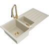 Mexen Andres 1,5-kompartement granieten gootsteen met afdruiprek en keukenmengkraan Elia, beige - 6515-69-670101-50