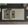 Mexen Andres fregadero de granito de 1,5 senos con escurridor y grifo de cocina Elia, beige - 6515-69-670101-70