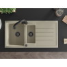 Mexen Andres granieten spoelbak 1,5-komoren met afdruiprek en keukenkraan Elia, beige - 6515-69-670101-70