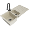 Mexen Andres 1.5-bowl granite sink with drainer and Elia kitchen faucet, beige - 6515-69-670101-70