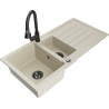 Mexen Andres lavello da cucina in granito a 1,5 vasche con scolapiatti e miscelatore Elia, beige - 6515-69-670101-70