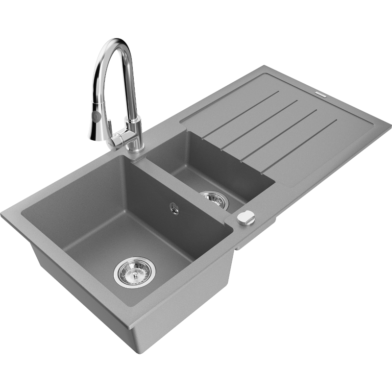 Mexen Andres granitisk diskho med 1,5 kammare med avrinning och köksblandare Elia, grå - 6515-71-670101-00