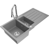 Mexen Andres 1.5-bowl granite kitchen sink with drainer and Elia kitchen tap, grey - 6515-71-670101-00