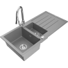 Mexen Andres fregadero de granito 1,5 senos con escurridor y grifo de cocina Elia, gris - 6515-71-670101-00