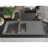 Mexen Andres fregadero de granito de 1,5 senos con escurridor y grifo de cocina Elia, gris - 6515-71-670101-50