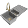 Mexen Andres granite sink 1.5-bowl with drainer and Elia kitchen tap, grey - 6515-71-670101-50