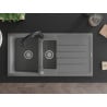 Mexen Andres granitā izlietne ar 1,5 nodalījumiem, notecētāju un virtuves jaucējkrānu Elia, pelēka - 6515-71-670101-70