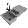 Mexen Andres granite sink 1.5-bowl with drainer and Elia kitchen tap, grey - 6515-71-670101-70-B