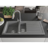 Mexen Andres granit gootsteen 1,5-kamer met afdruiprek en keukenmengkraan Elia, grijs - 6515-71-670101-71