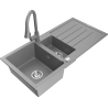 Mexen Andres fregadero de granito 1,5 compartimentos con escurridor y grifo de cocina Elia, gris - 6515-71-670101-71