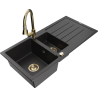 Mexen Andres fregadero de granito de 1,5 senos con escurridor y grifo de cocina Elia, negro/plateado metálico