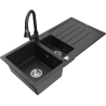 Mexen Andres granite sink 1.5-bowl with drainer and kitchen tap Elia, black/silver metallic - 6515-73-670101-70