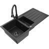 Mexen Andres granitā izlietne ar 1,5 nodalījumiem un notecētavu un virtuves krānu Elia, melna/sudraba - 6515-73-670101-70-B