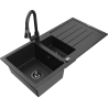 Mexen Andres granite sink 1.5-bowl with drainer and Elia kitchen faucet, black/silver - 6515-73-670101-70-B