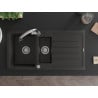 Mexen Andres granitā izlietne ar 1,5 kamerām ar notecējumu un virtuves jaucējkrānu Elia, melns/zeltains metālisks