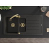Mexen Andres granitische spoelbak met 1,5 bak, afdruiprek en keukenmengkraan Elia, zwart/gouden metallic - 6515-75-670101-50