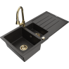 Mexen Andres granite sink 1.5-bowl with drainer and Elia kitchen tap, black/gold metallic - 6515-75-670101-50