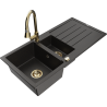 Mexen Andres granite sink 1.5-bowl with drainer and kitchen mixer Elia, black/gold metallic - 6515-75-670101-50