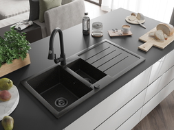 Mexen Andres 1,5-Kummer Granitspullstee mat Ofleff an Kichekrunn Elia, schwaarz/goldene Metallic - 6515-75-670101-70-B