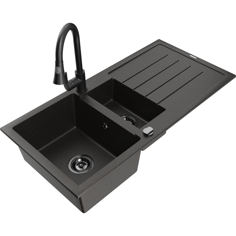 Mexen Andres 1,5-Kummer Granitspullstee mat Ofleff an Kichekrunn Elia, schwaarz/goldene Metallic - 6515-75-670101-70-B