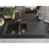 Mexen Andres fregadero de granito de 1,5 senos con escurridor y grifo de cocina Elia, negro salpicado - 6515-76-670101-50