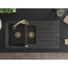 Mexen Andres granite sink 1.5-bowl with drainer and Elia kitchen tap, black speckled - 6515-76-670101-50