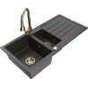 Mexen Andres granite sink 1.5-bowl with drainer and Elia kitchen tap, black speckled - 6515-76-670101-50