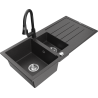 Mexen Andres lava-louça de granito 1,5 cubas com escorredor e torneira de cozinha Elia, preto salpicado - 6515-76-670101-70