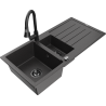 Mexen Andres 1,5 nodalījumu granīta izlietne ar noteces un virtuves jaucējkrānu Elia, melns ar plankumiem - 6515-76-670101-70-B