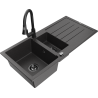 Mexen Andres granitno korito 1,5-komorno z odcejalnikom in kuhinjsko pipo Elia, črno z lisami - 6515-76-670101-70-B