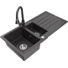 Mexen Andres granitno korito z 1,5 predalnika z odcejalnikom in kuhinjsko pipo Elia, črno pikčasto - 6515-76-670101-76