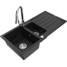 Mexen Andres Granite Sink 1.5-Bowl with Drainer and Elia Kitchen Tap, Black - 6515-77-670101-00