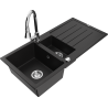 Mexen Andres lavello in granito 1,5 vasche con scolapiatti e rubinetto da cucina Elia, nero - 6515-77-670101-00