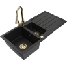 Mexen Andres granite sink 1.5-bowl with drainer and Elia kitchen tap, black - 6515-77-670101-50
