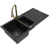 Mexen Andres évier en granit 1,5 bac avec égouttoir et robinet de cuisine Elia, noir - 6515-77-670101-50-B
