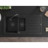 Mexen Andres granite sink 1.5-bowl with drainer and Elia kitchen tap, black - 6515-77-670101-70-B