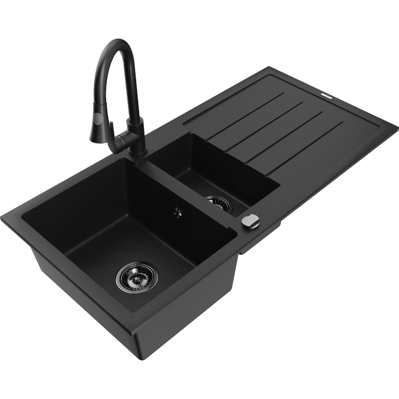 Mexen Andres Graniittinen 1,5-allas tiskiallas valutusalueella ja keittiöhana Elia, musta - 6515-77-670101-70-B