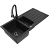 Mexen Andres granite sink 1.5-bowl with drainer and Elia kitchen tap, black - 6515-77-670101-70-B