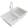 Mexen Tomas granite sink 2-bowl with Elia kitchen tap, white - 6516-20-670101-20