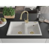 Mexen Tomas granit spoelbak met 2 kamers en keukenmengkraan Elia, wit - 6516-20-670101-50