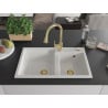Mexen Tomas granite kitchen sink with 2 bowls and Elia kitchen tap, white - 6516-20-670101-50
