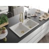 Mexen Tomas granite kitchen sink with 2 bowls and Elia kitchen tap, white - 6516-20-670101-50