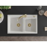 Mexen Tomas granit spoelbak met 2 kamers en keukenmengkraan Elia, wit - 6516-20-670101-50