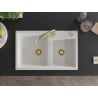 Mexen Tomas granite kitchen sink with 2 bowls and Elia kitchen tap, white - 6516-20-670101-50