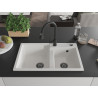 Mexen Tomas granit gootsteen met 2 compartimenten en keukenmengkraan Elia, wit - 6516-20-670101-70