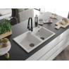 Mexen Tomas Granitspüle 2-Becken mit Küchenarmatur Elia, weiß - 6516-20-670101-70
